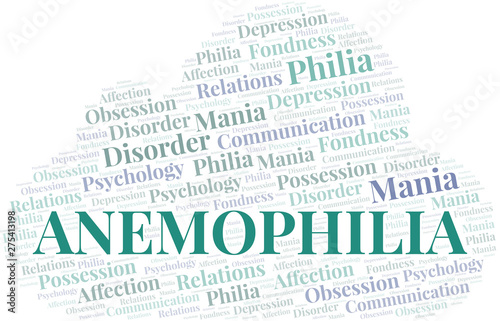 Anemophilia word cloud. Type of Philia. photo