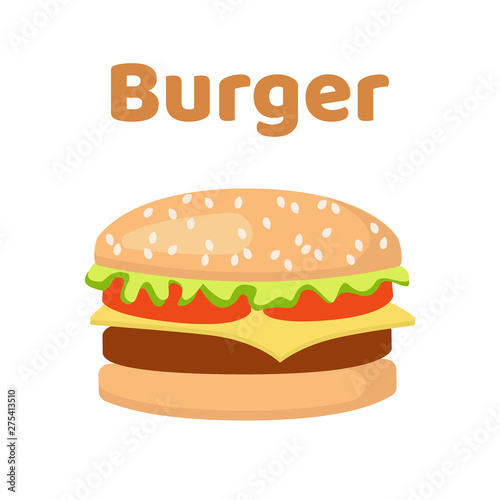 Fast food hamburger. Burger cartoon. Vector illustration on white background