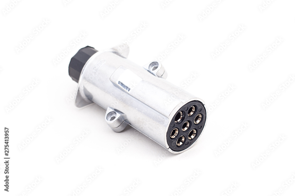 7 pin trailer plug for car or truck on isolated white background 7 pin trailer plug for car or truck on isolated white background