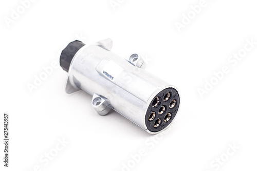 7 pin trailer plug for car or truck on isolated white background © Zoltan Galantai