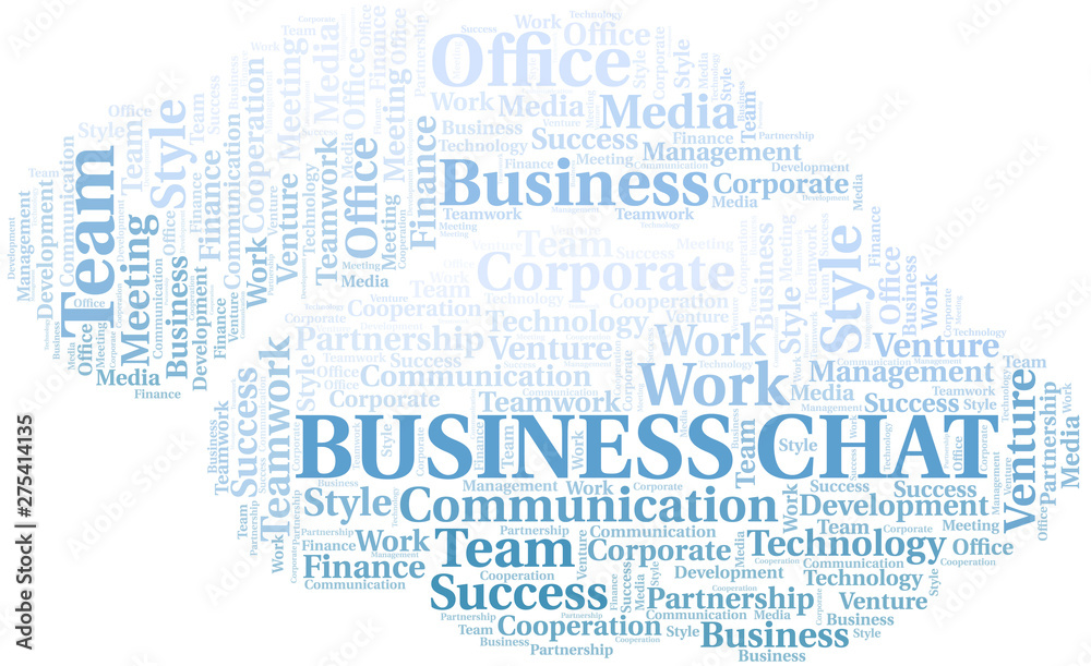 Business Chat word cloud. Collage made with text only.