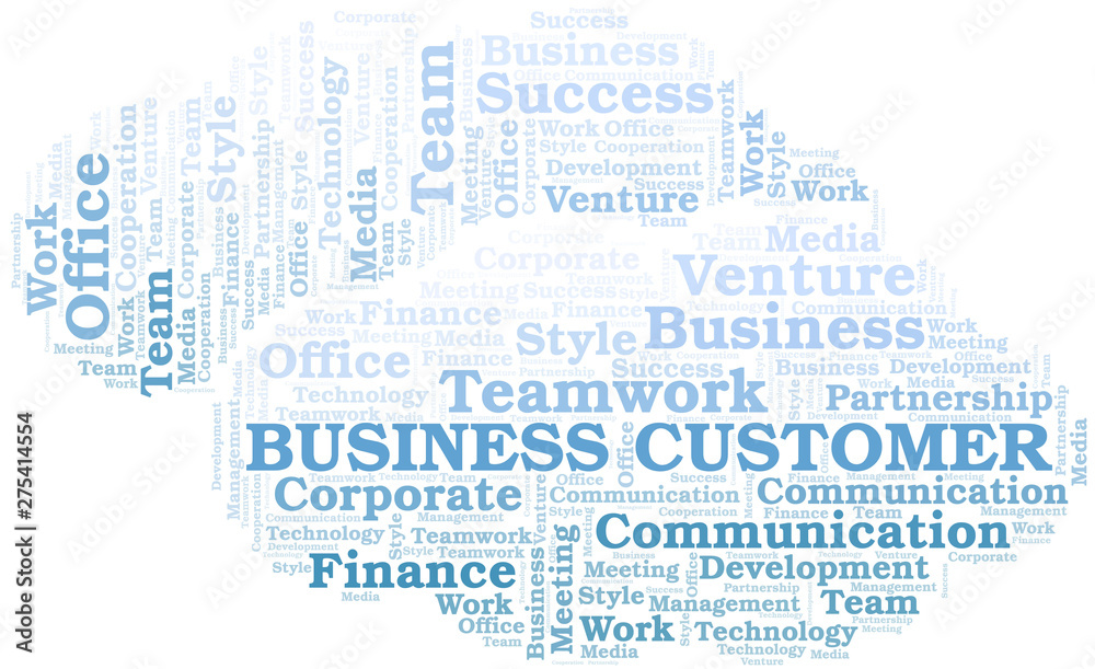 Business Customer word cloud. Collage made with text only.