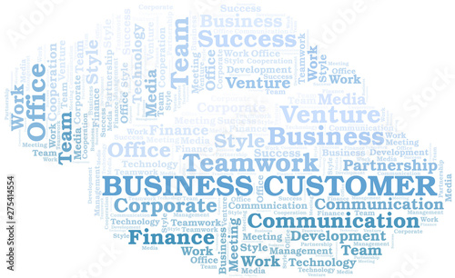 Business Customer word cloud. Collage made with text only.