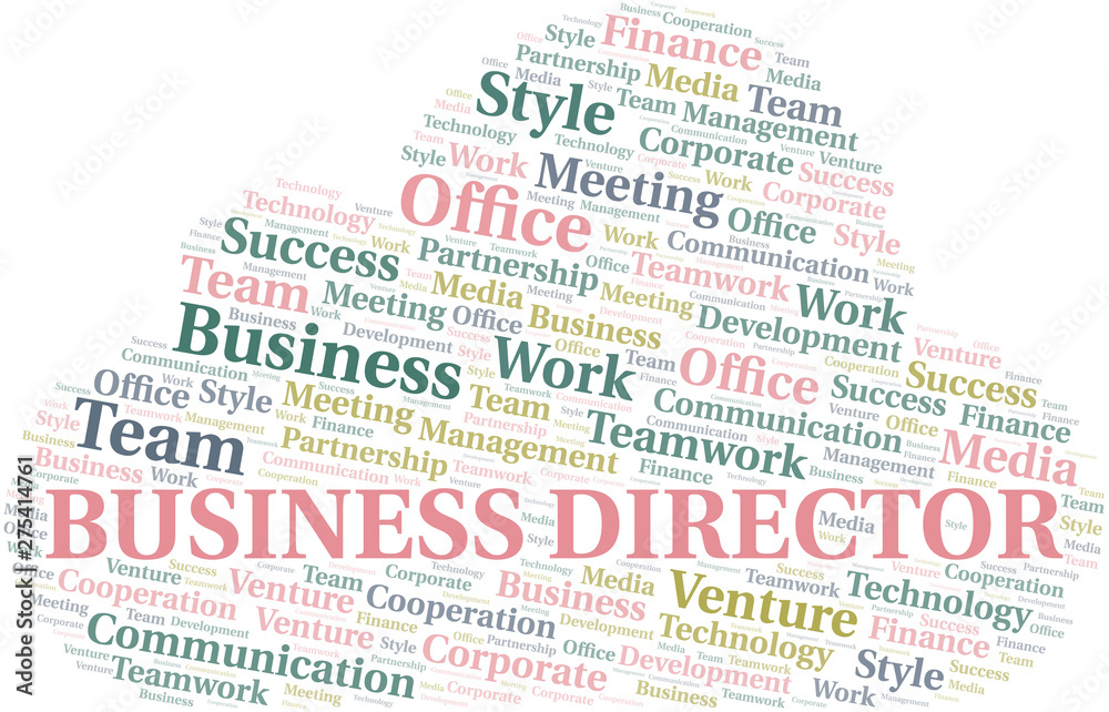 Business Director word cloud. Collage made with text only.