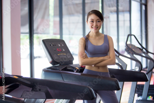 Beautiful Asia women are exercising in the gym. Gym concept