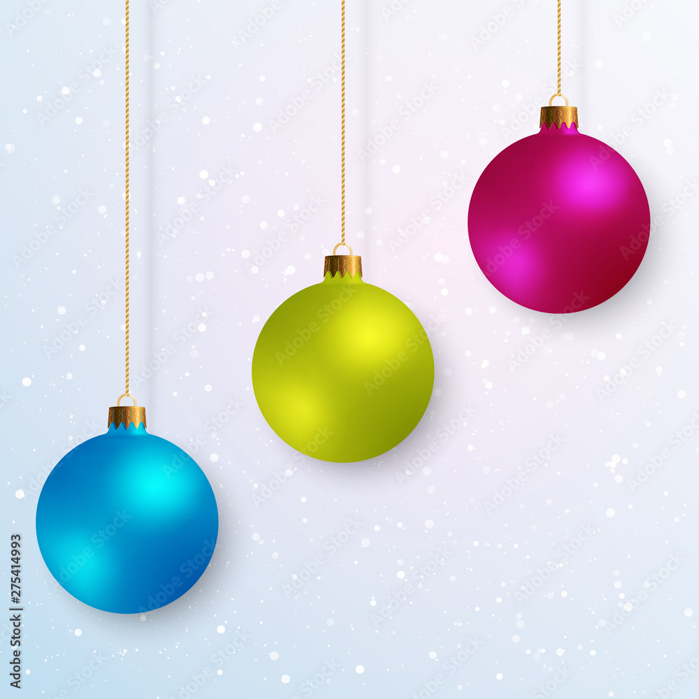 Decorative Design Elements Christmas Balls Isolated on Stylized Snowy Background.