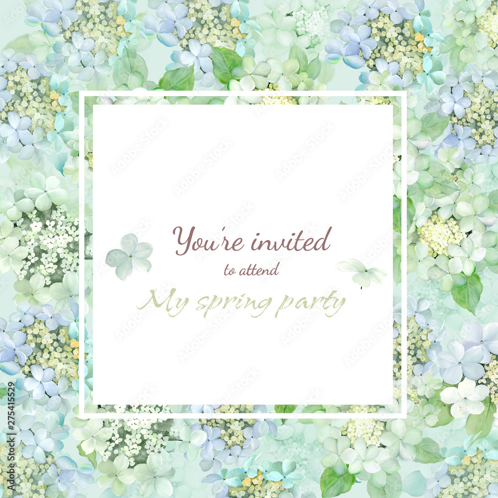 Watercolor Hydrangea,can be used as invitation card for wedding, birthday and other holiday and summer background Watercolor Hydrangea,can be used as invitation card for wedding, birthday and other holiday and summer background