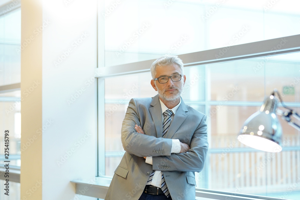 Fototapeta premium Mature business man looking out office window
