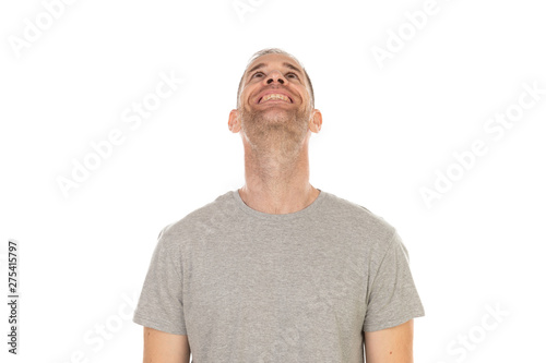 Pensive guy with grey t-shirt