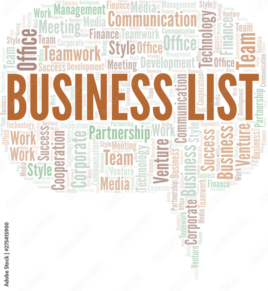 Fototapeta premium Business List word cloud. Collage made with text only.