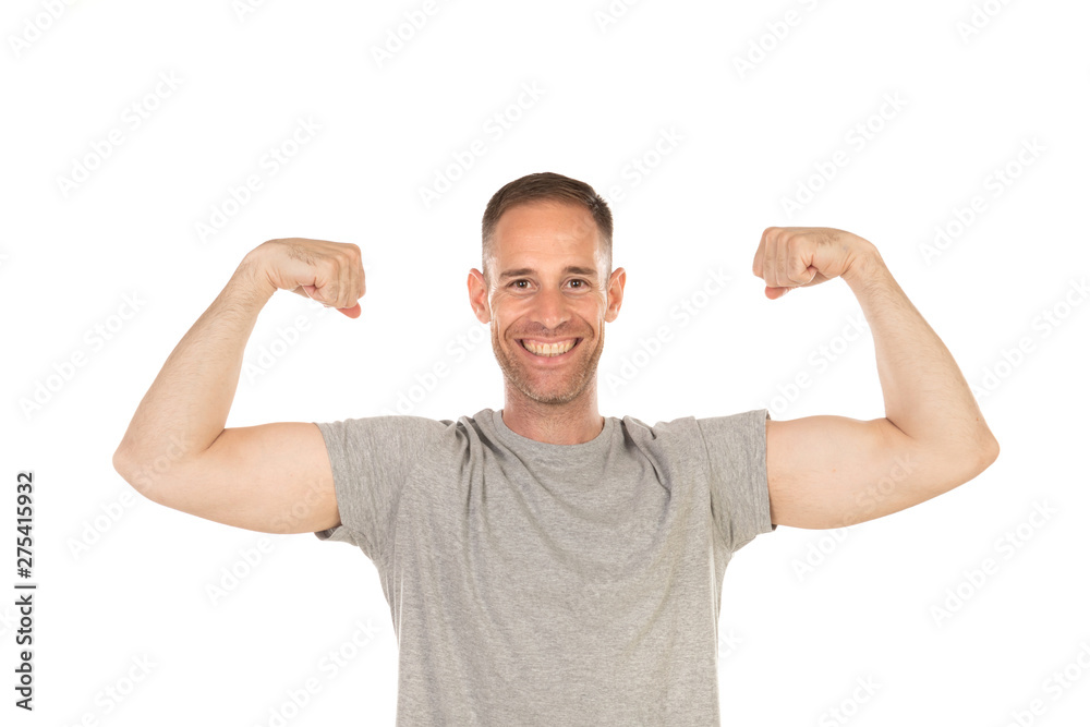 Handsome man showing his bicep Handsome man showing his bicep