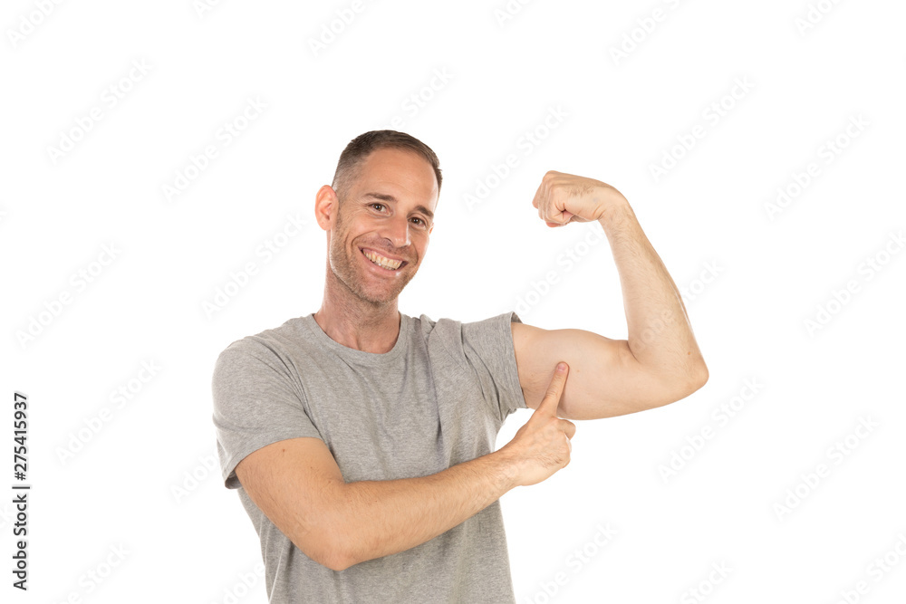 Fototapeta premium Handsome man showing his bicep