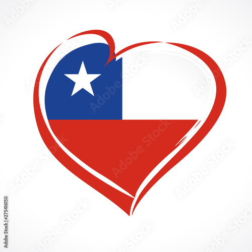 Love Chile, heart emblem national flag colored. Flag of Chilean with heart shape for Chile Independence Day isolated on white background. Vector illustration