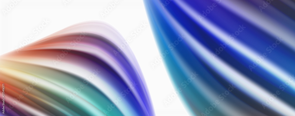 Fototapeta premium Nowoczesny przepływ kolorów na biało - kolorowy plakat przepływu. Techno Wave Płynny kształt na białym tle. Zaprojektuj dla swojego projektu