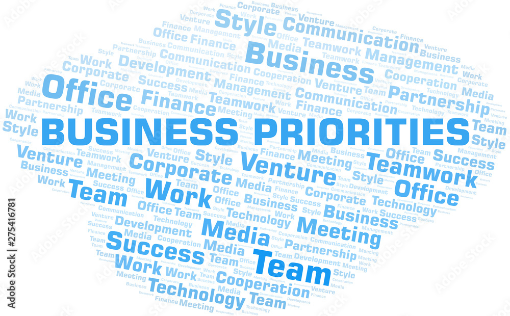 Fototapeta premium Business Priorities word cloud. Collage made with text only.