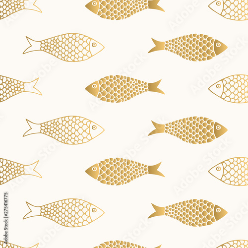 Golden fish pattern. Cute kids design. Vector illustration. Repeat background.