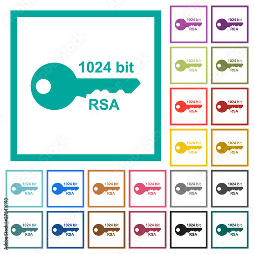 1024 bit rsa encryption flat color icons with quadrant frames
