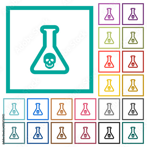 Dangerous chemical experiment flat color icons with quadrant frames