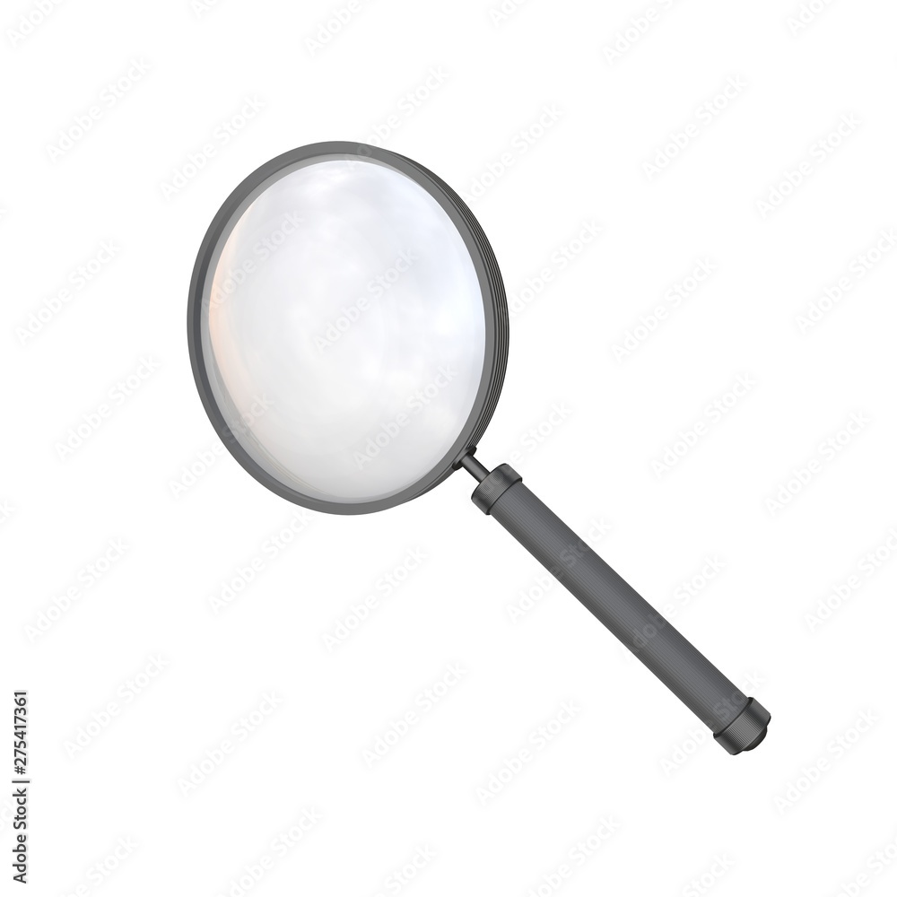 3D rendering of a magnifying glass - isolated object on a plain white background