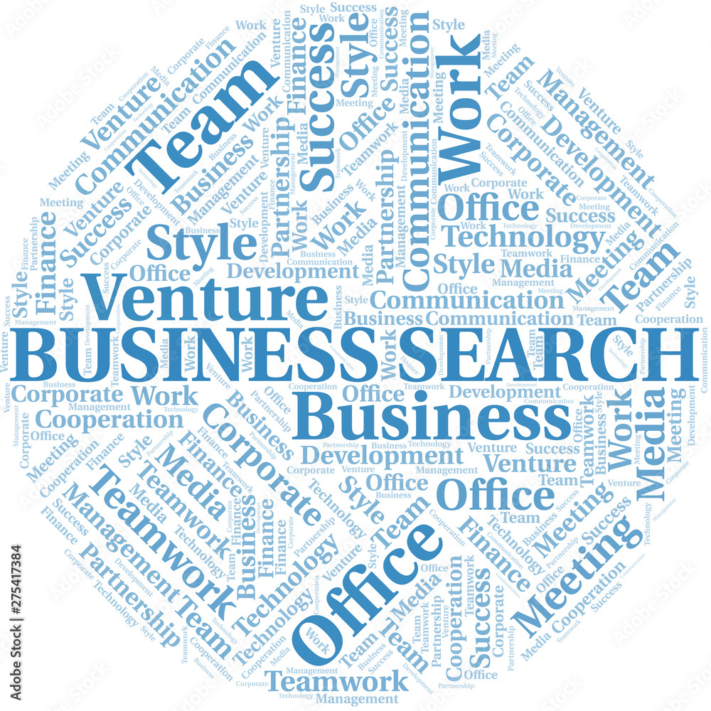 Business Search word cloud. Collage made with text only.