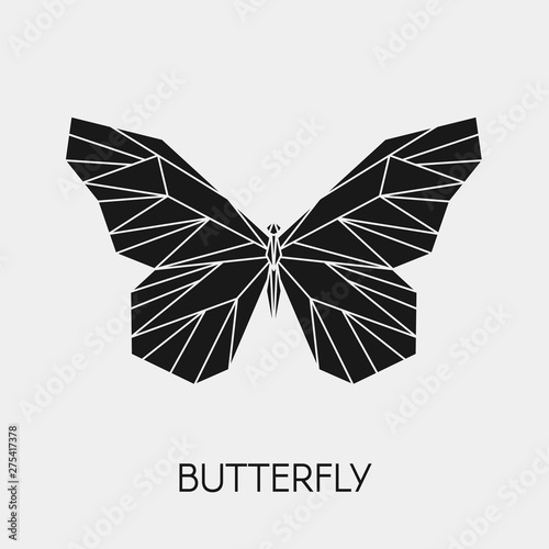 Geometric butterfly. Polygonal animal. Black silhouette. Vector illustration.