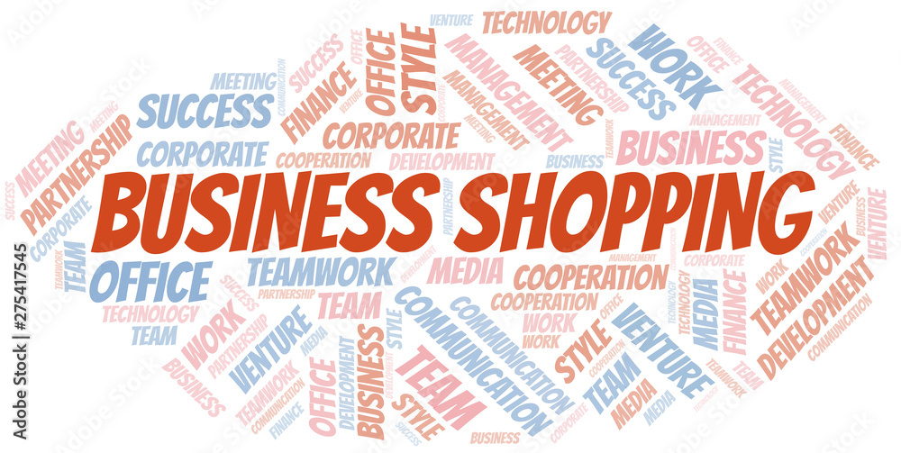 Business Shopping word cloud. Collage made with text only.