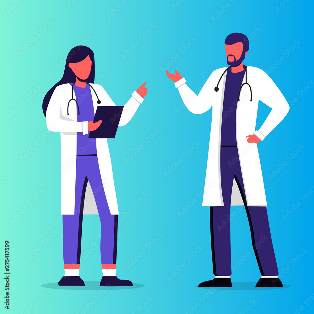 Male and feamle doctor or nurse set. Healthcare services, Ask a doctor. Therapists in uniform. Gynecologist and urologist, medical team concept. Medical clinic staff. hospital workers stand together
