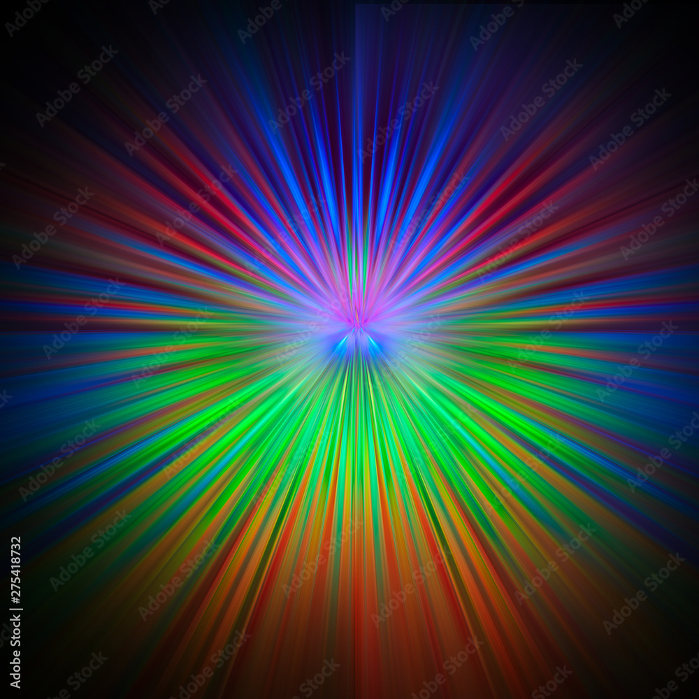 Bright rays of different colors shine from the center Bright rays of different colors shine from the center