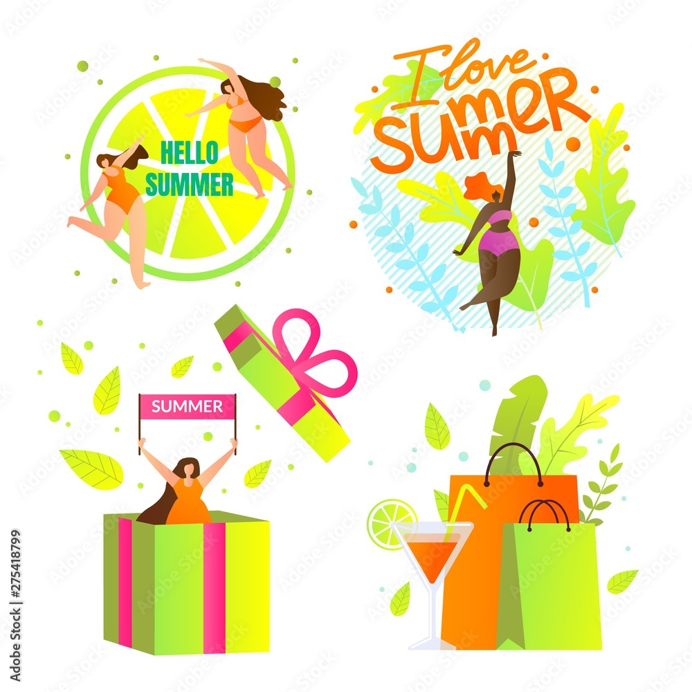 I Love Summer Icons Set with Lettering. Summertime I Love Summer Icons Set with Lettering. Summertime