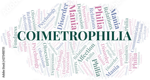 Coimetrophilia word cloud. Type of Philia.
