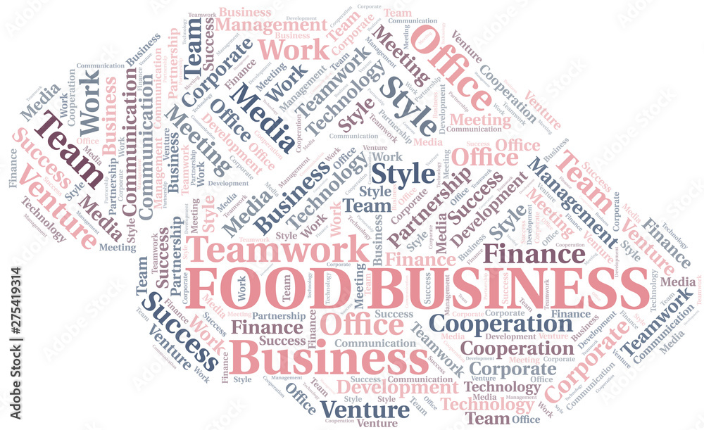 Food Business word cloud. Collage made with text only.