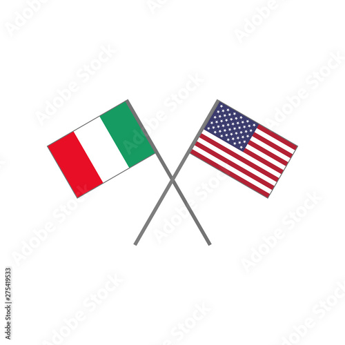 Vector illustration of the italian flag and the american (U.S.A.) flag crossing each other representing the concept of cooperation
