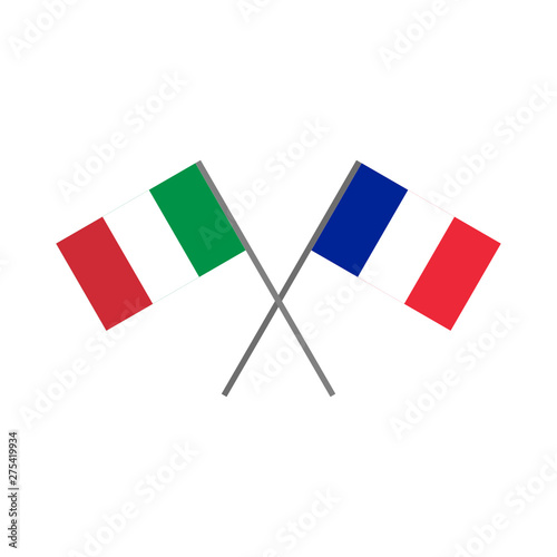 Vector illustration of the italian flag and the french flag crossing each other representing the concept of friendship and cooperation