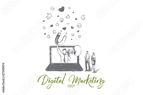 Digital marketing concept sketch. Isolated vector illustration
