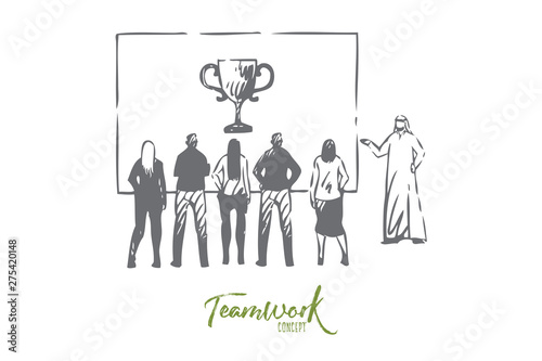 Teamwork concept sketch. Isolated vector illustration