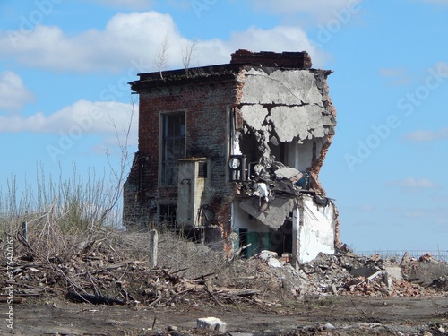 The ruins of an industrial enterprise.  Destroyed building.