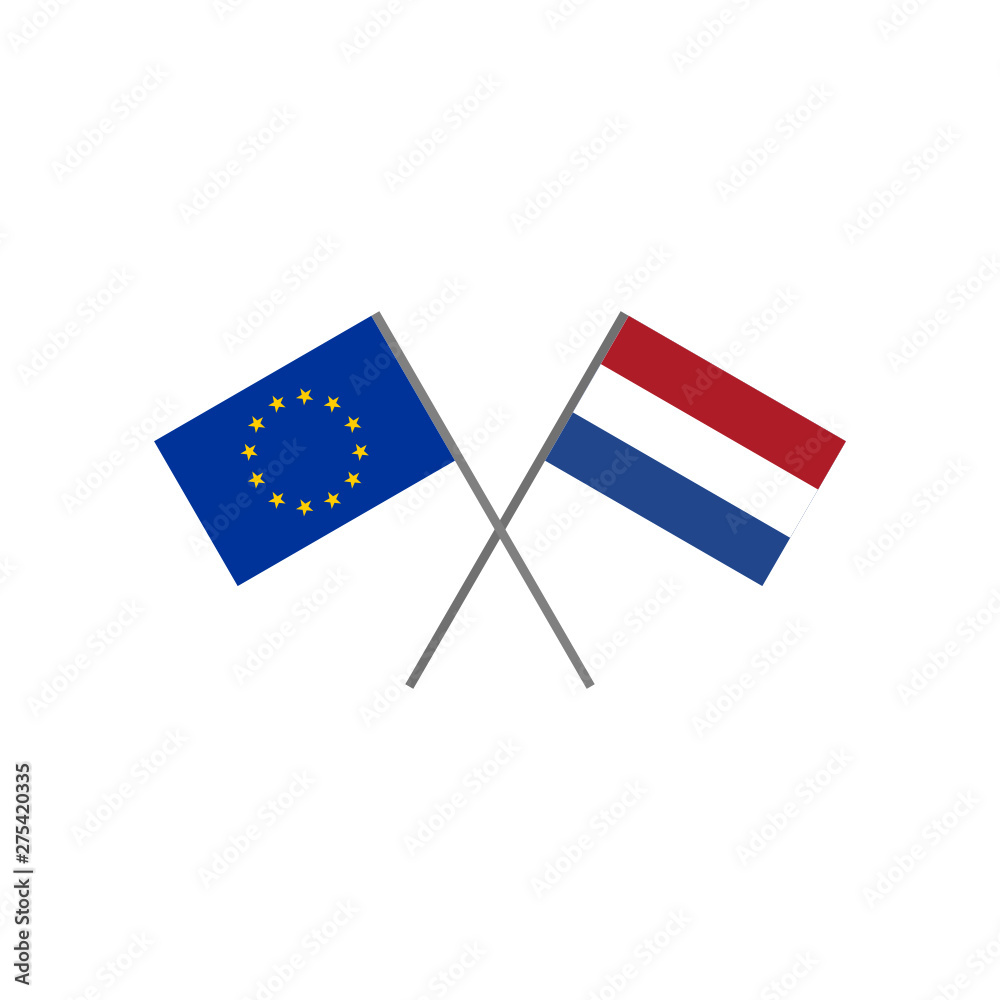 Vector illustration of the european (EU) flag and the Holland (Netherlands) flag crossing each other representing the concept of cooperation Vector illustration of the european (EU) flag and the Holland (Netherlands) flag crossing each other representing the concept of cooperation
