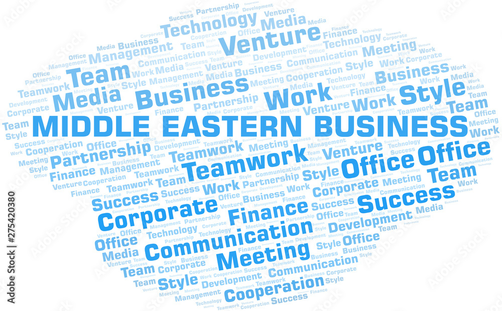 Fototapeta premium Middle Eastern Business word cloud. Collage made with text only.