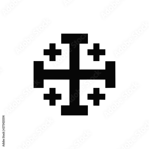 Vector high quality icon of the catholic crusareds style cross - black logo isolated on white background. Religion and faith vector editable icon 