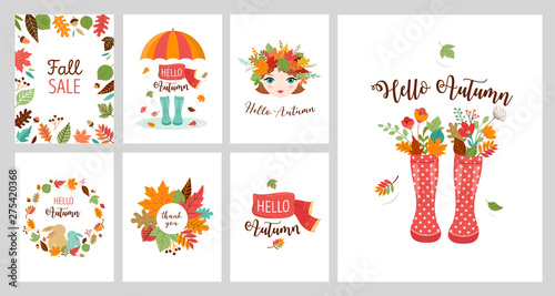 Autumn greeting cards, banners. Vector design set