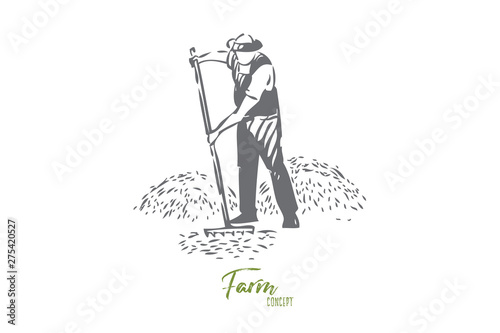 Farmer chores concept sketch. Isolated vector illustration
