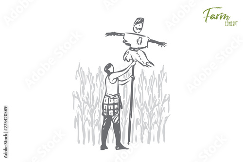 Scaring off pests concept sketch. Isolated vector illustration