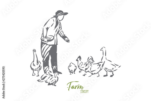 Poultry farm concept sketch. Isolated vector illustration
