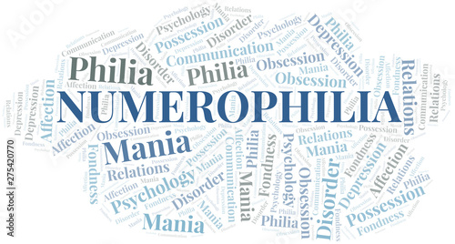 Numerophilia word cloud. Type of Philia.