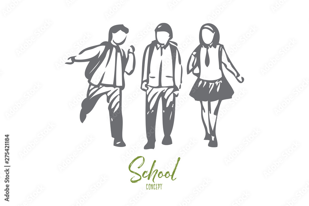 Classmates concept sketch. Isolated vector illustration Classmates concept sketch. Isolated vector illustration