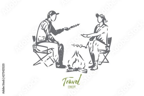 Travel with family concept sketch. Isolated vector illustration