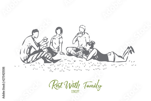 Outing with family concept sketch. Isolated vector illustration