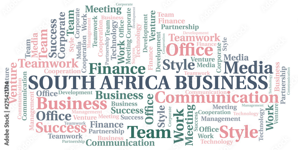 South Africa Business word cloud. Collage made with text only.
