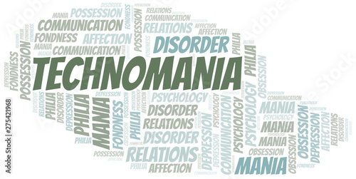 Technomania word cloud. Type of mania, made with text only.