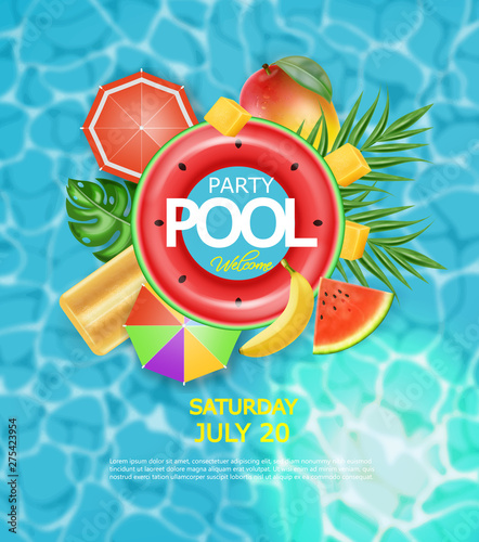 Summer pool and life ring Vector realistic. Commercial banner sale template. ...